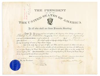 MCKINLEY, WILLIAM. Two Partly-printed Documents Signed, as President, military commissions appointing Philip E.M. Walker First Lieutena